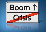Schild mit Boom und Crisis